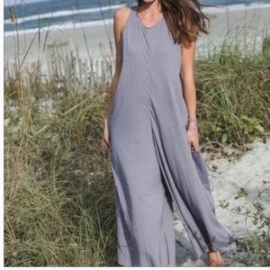 Natural Life Linen Cotton Blend Katie Blue Jumpsuit